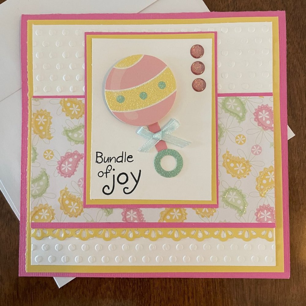 Baby Girl Rattle Greeting Card Handmade